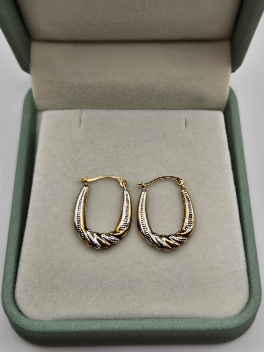 9ct yellow and white gold creole earrings