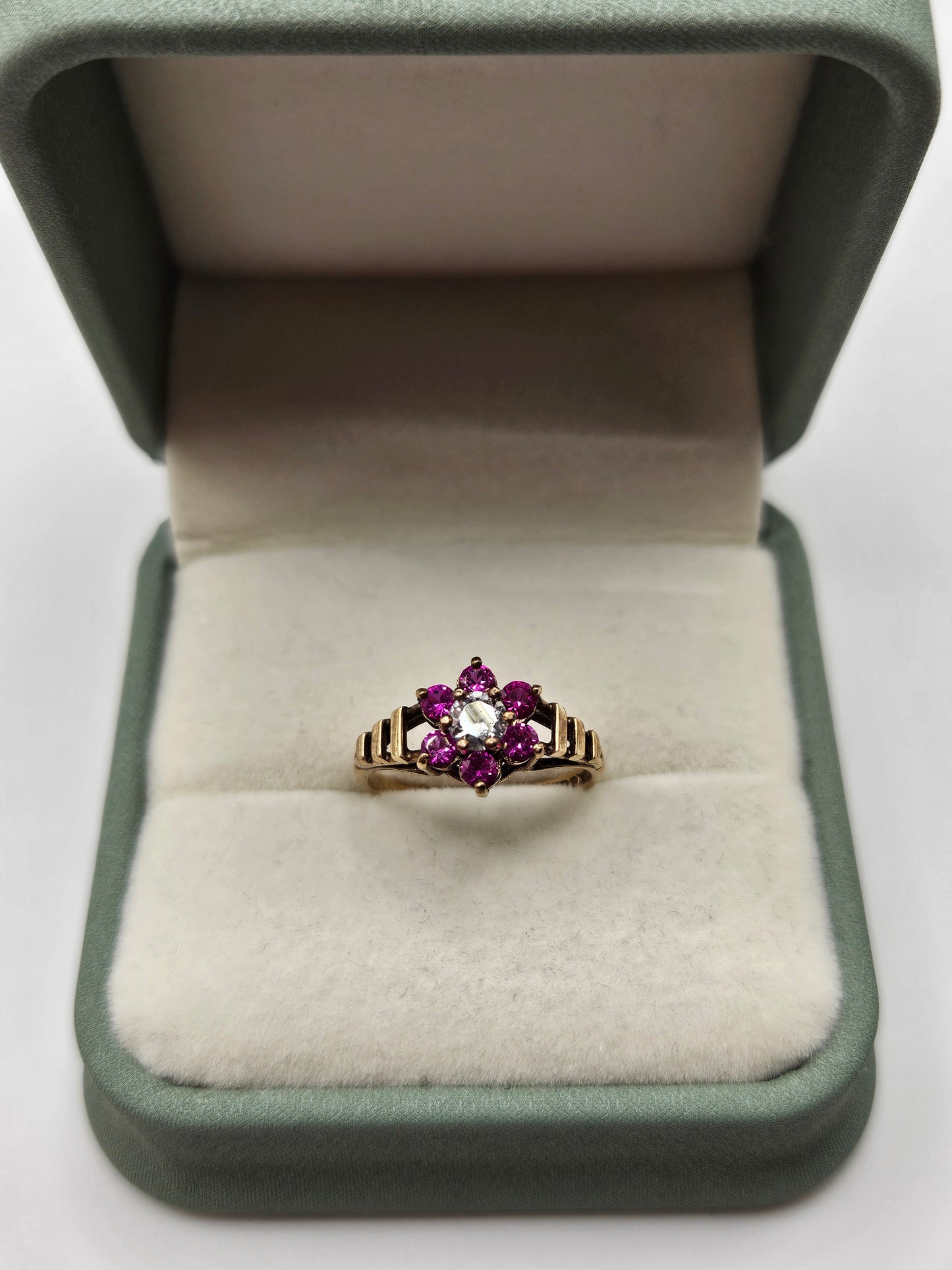 9ct gold ruby and cz ring