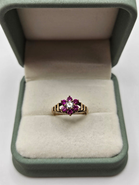 9ct gold ruby and cz ring