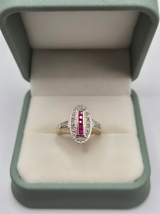 9ct gold ruby and diamond ring