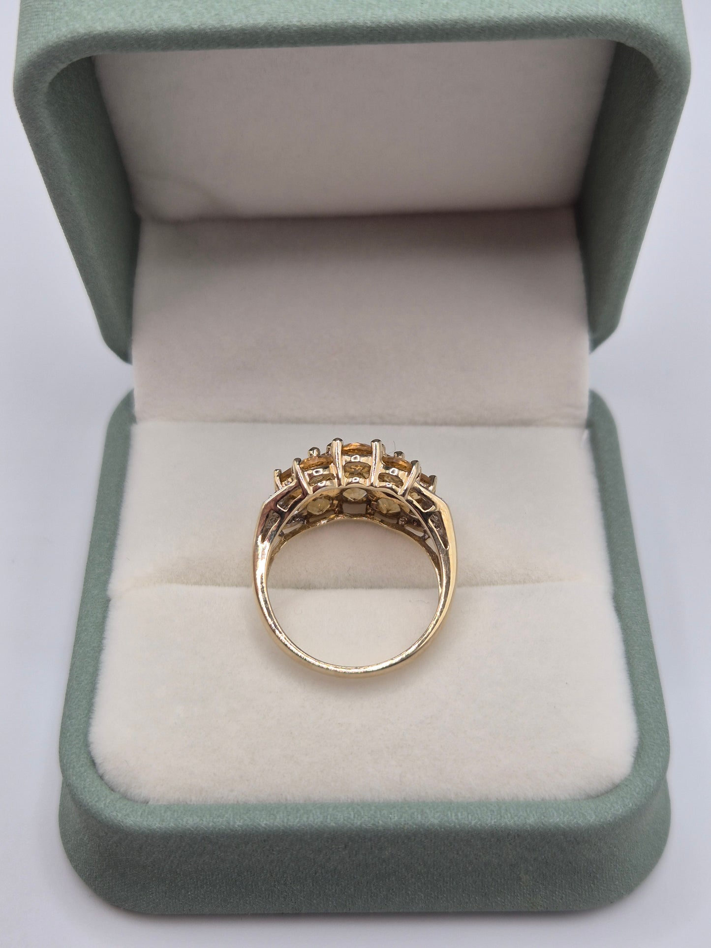Heavy 9ct gold citrine and diamond ring