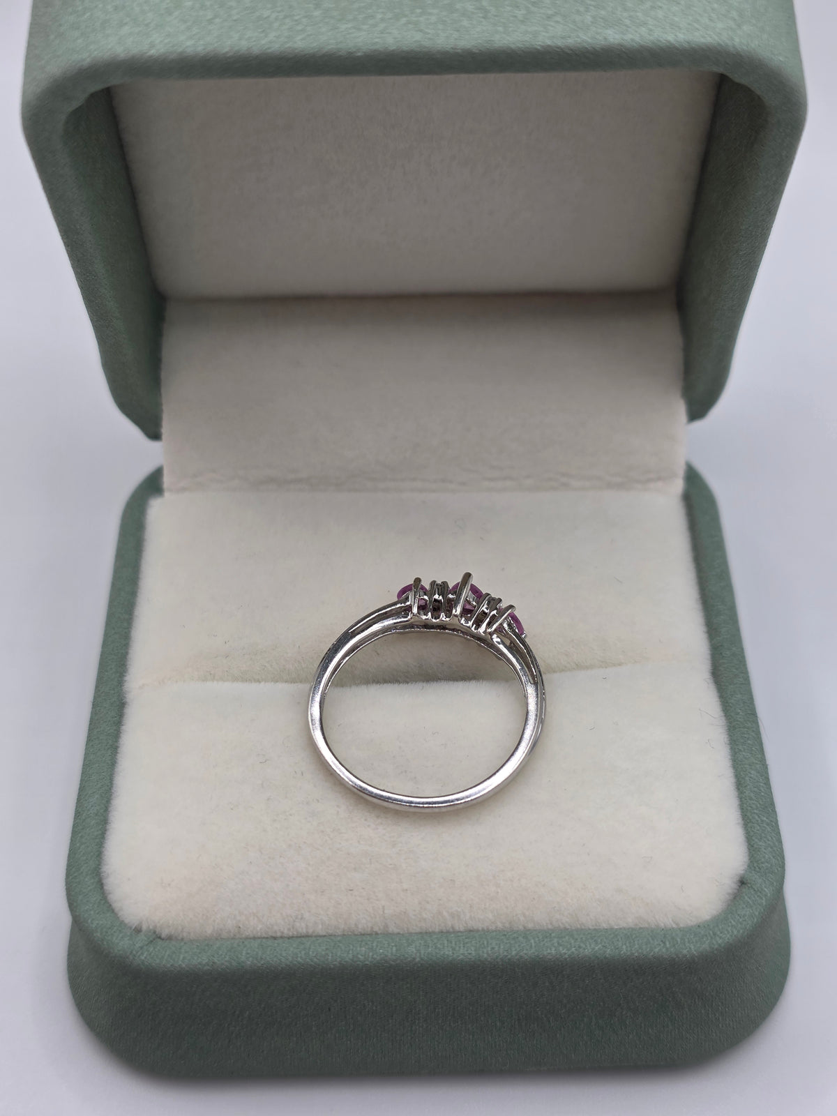 9ct white gold pink sapphire and diamond heart ring