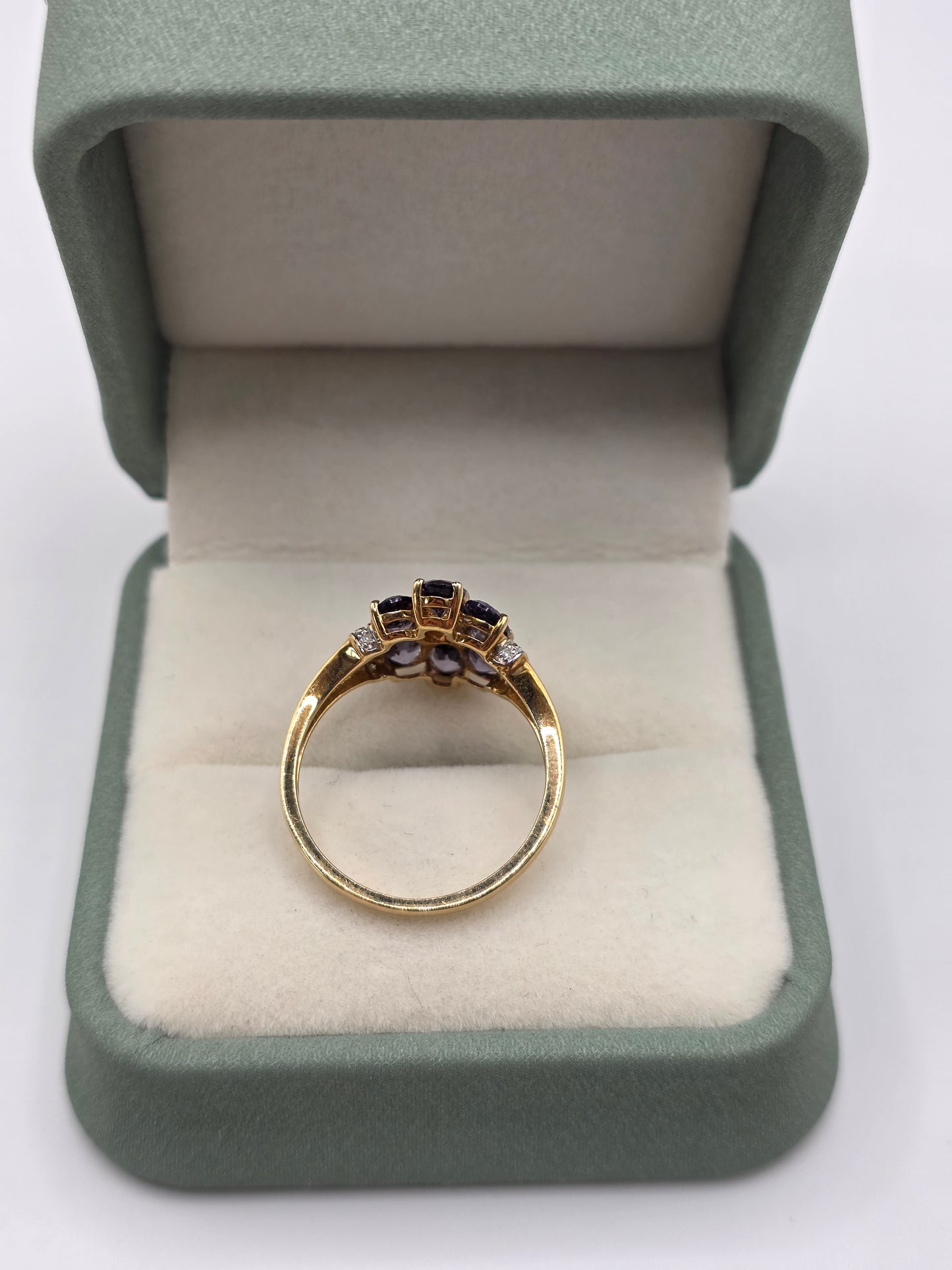 9ct gold iolite and diamond ring