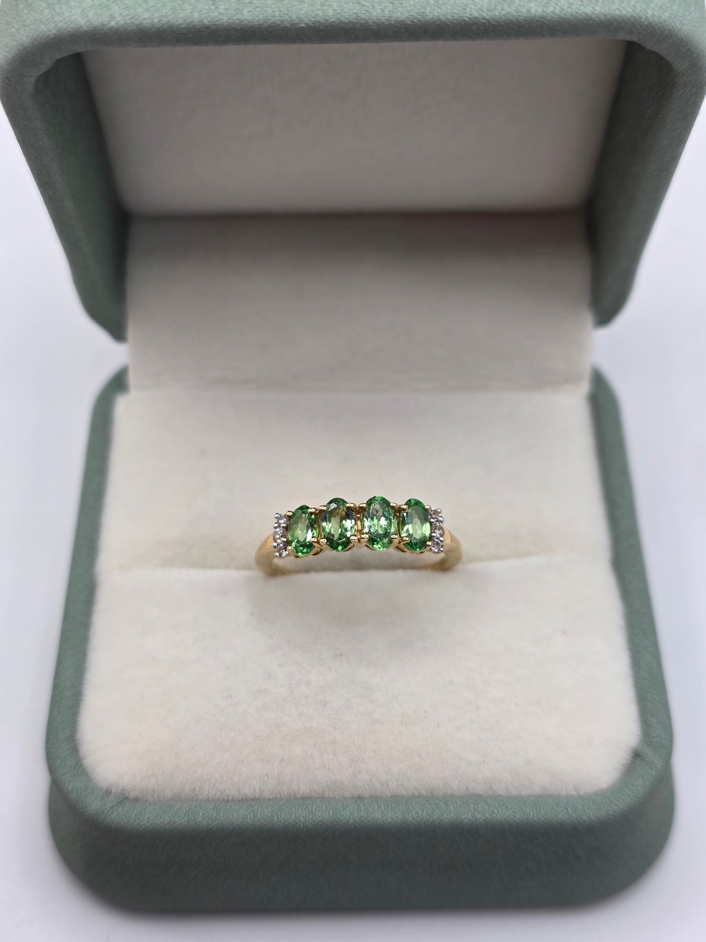 9ct gold tsavrite garnet and zircon ring
