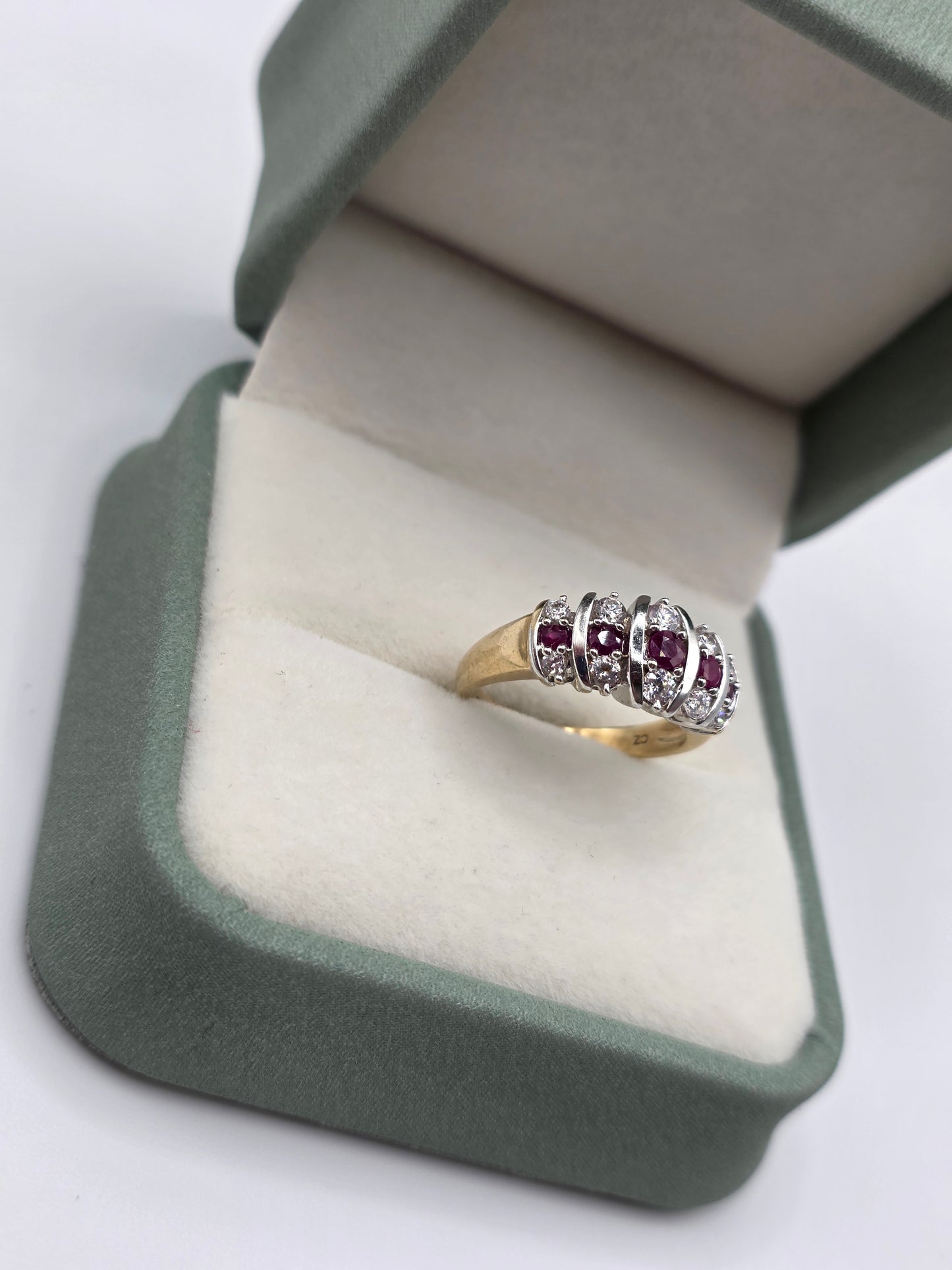 9ct gold ruby and cz ring