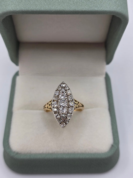 Victorian 15ct gold diamond navette ring