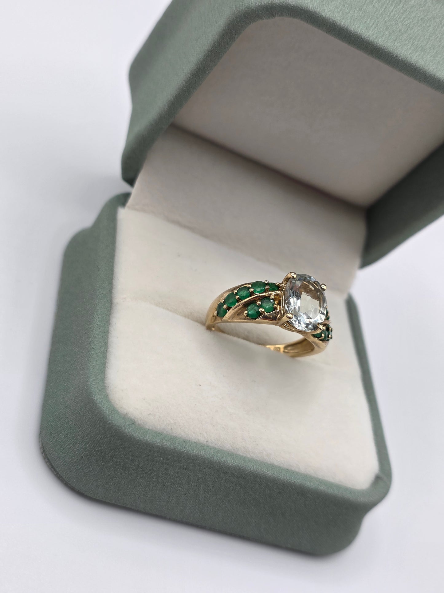 9ct gold aquamarine and emerald ring