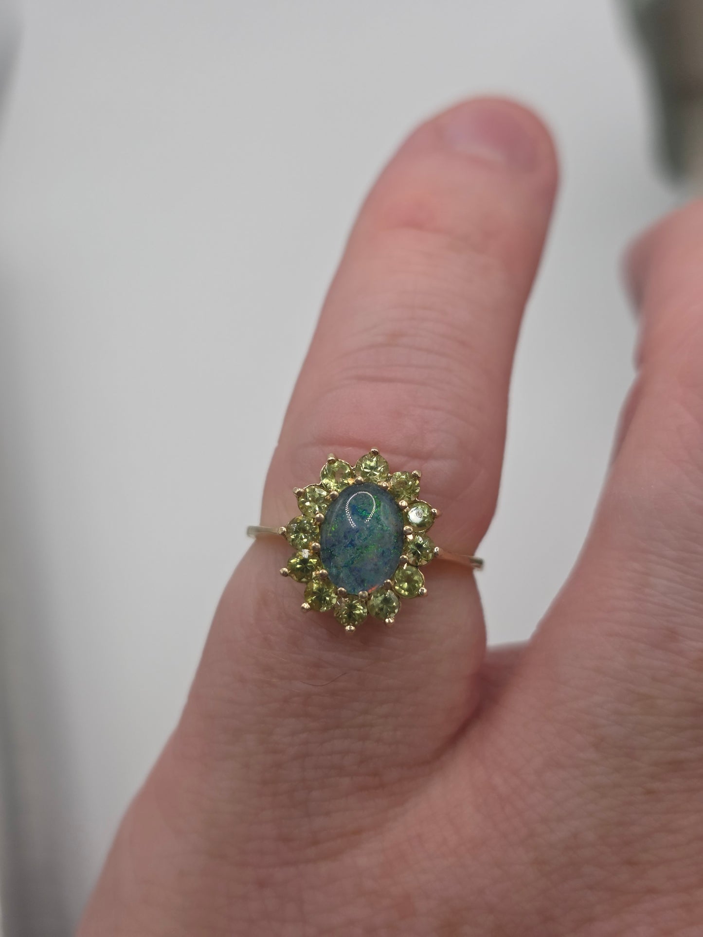 9ct gold opal triplet and peridot ring