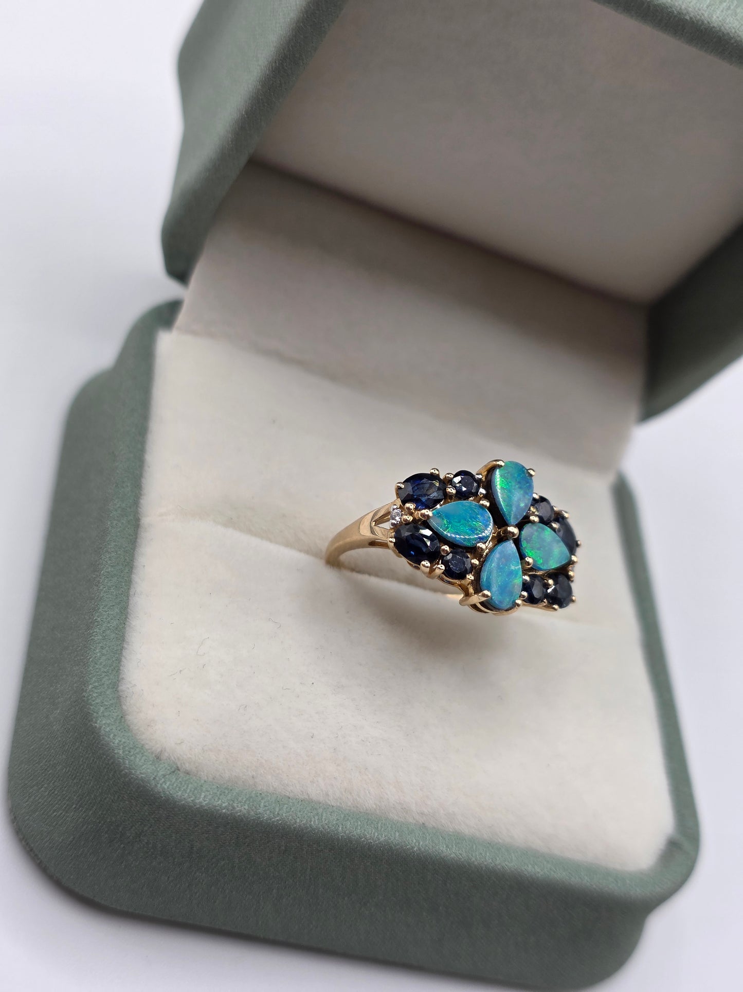 9ct gold opal doublet and sapphire ring