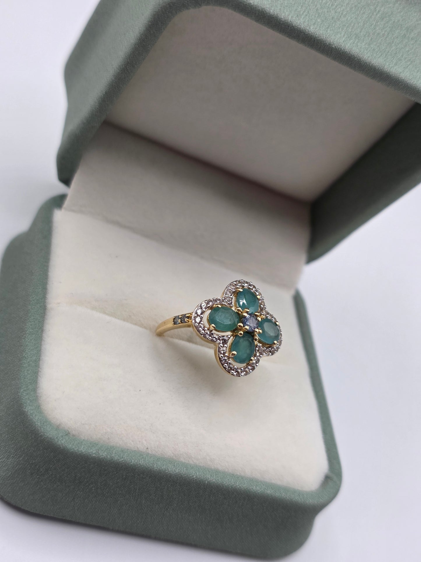 9ct gold topaz, emerald and zircon ring
