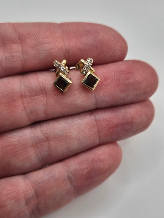 9ct gold smokey quartz and diamond earrings