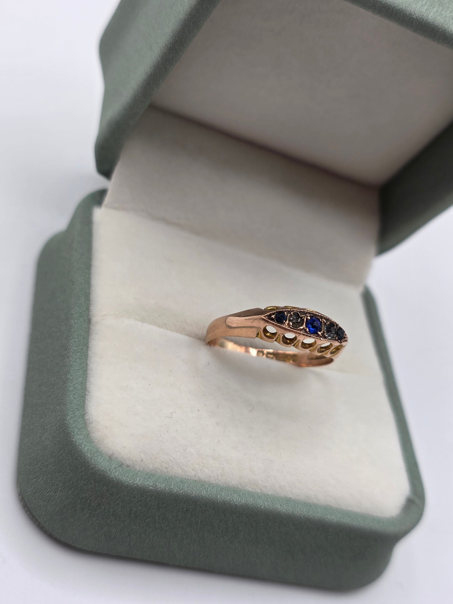 9ct rose gold sapphire and paste gypsy ring
