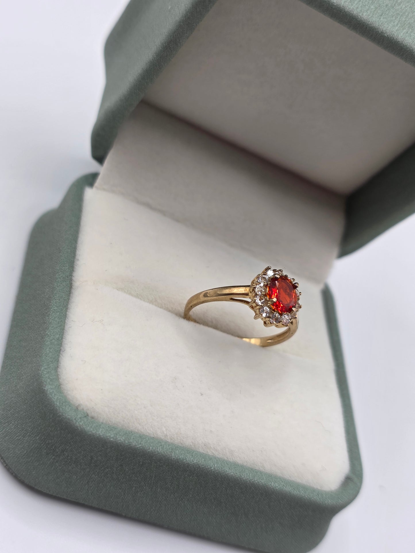 9ct gold fire opal and spinel ring