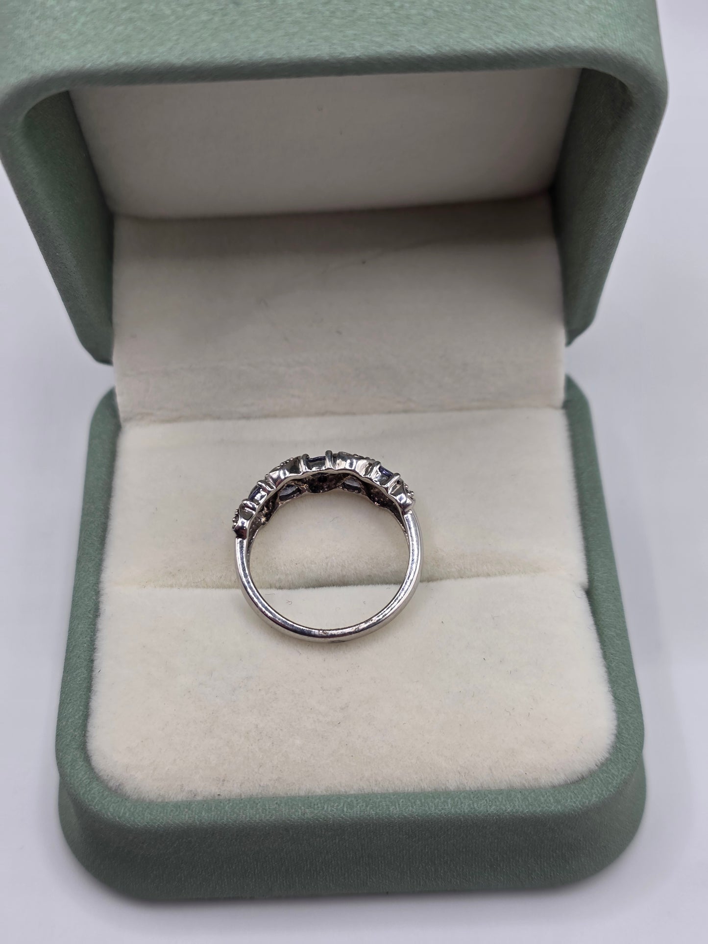 9ct white gold tanzanite and diamond ring