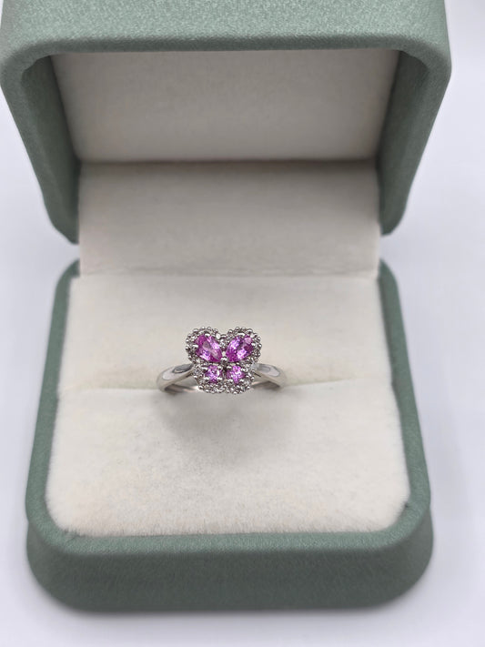 9ct white gold pink sapphire and diamond butterfly ring