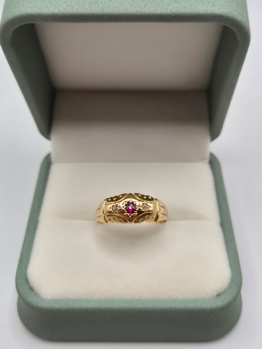 Edwardian 18ct gold ruby and diamond gypsy ring
