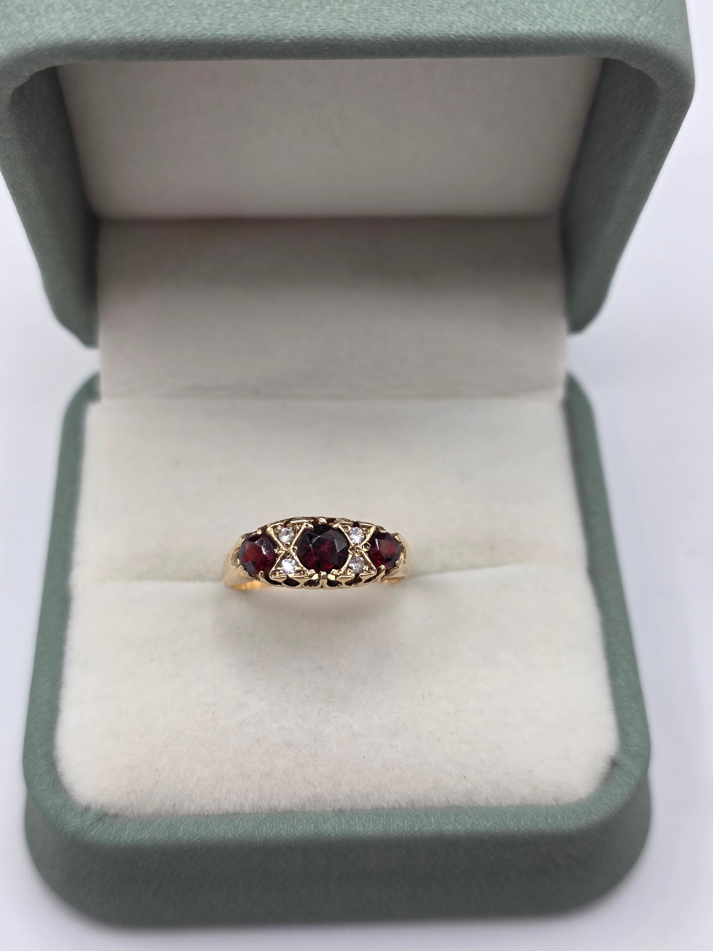 9ct gold garnet and diamond gypsy ring