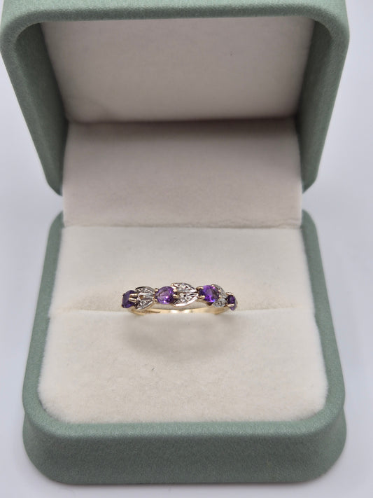 9ct gold amethyst and diamond ring