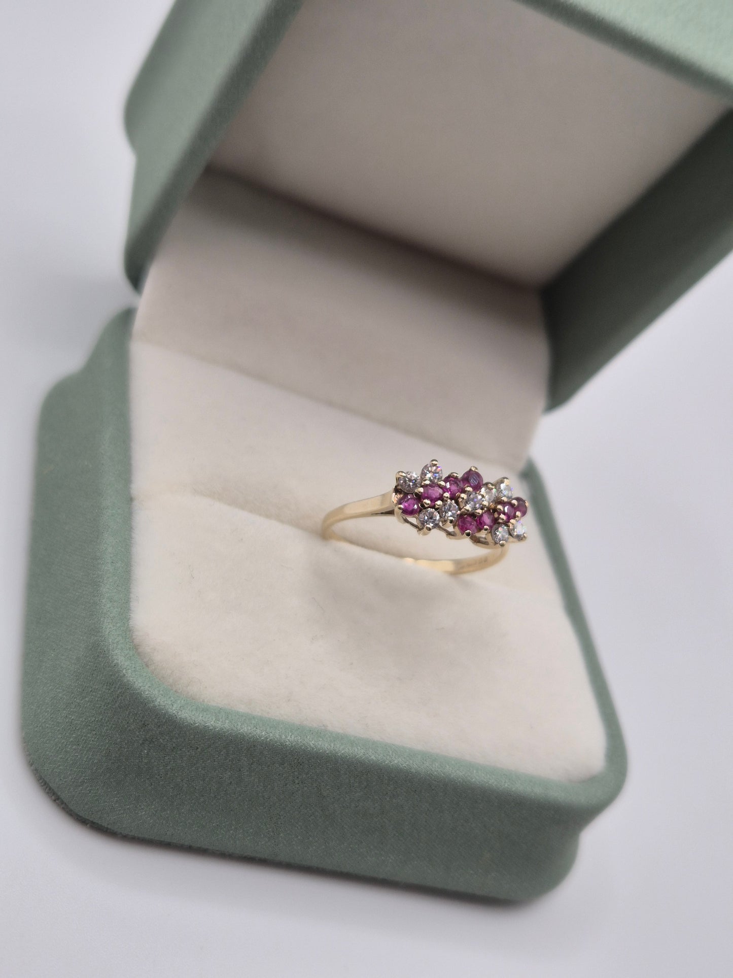 9ct gold ruby and cz ring