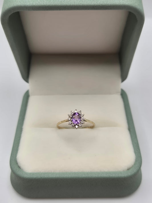 9ct gold amethyst and cz ring