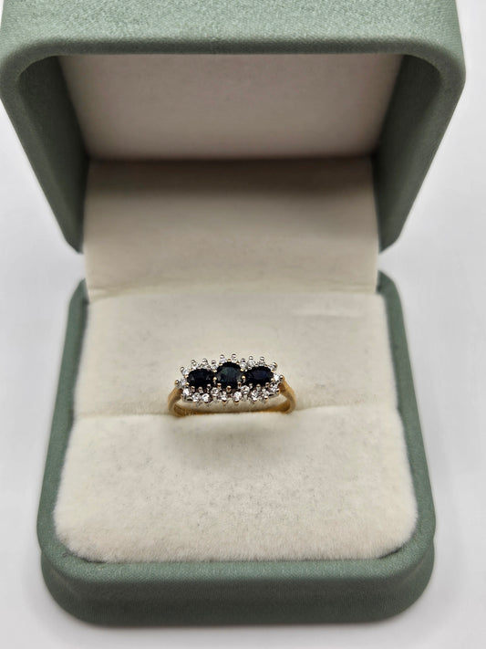 9ct gold sapphire and cz ring