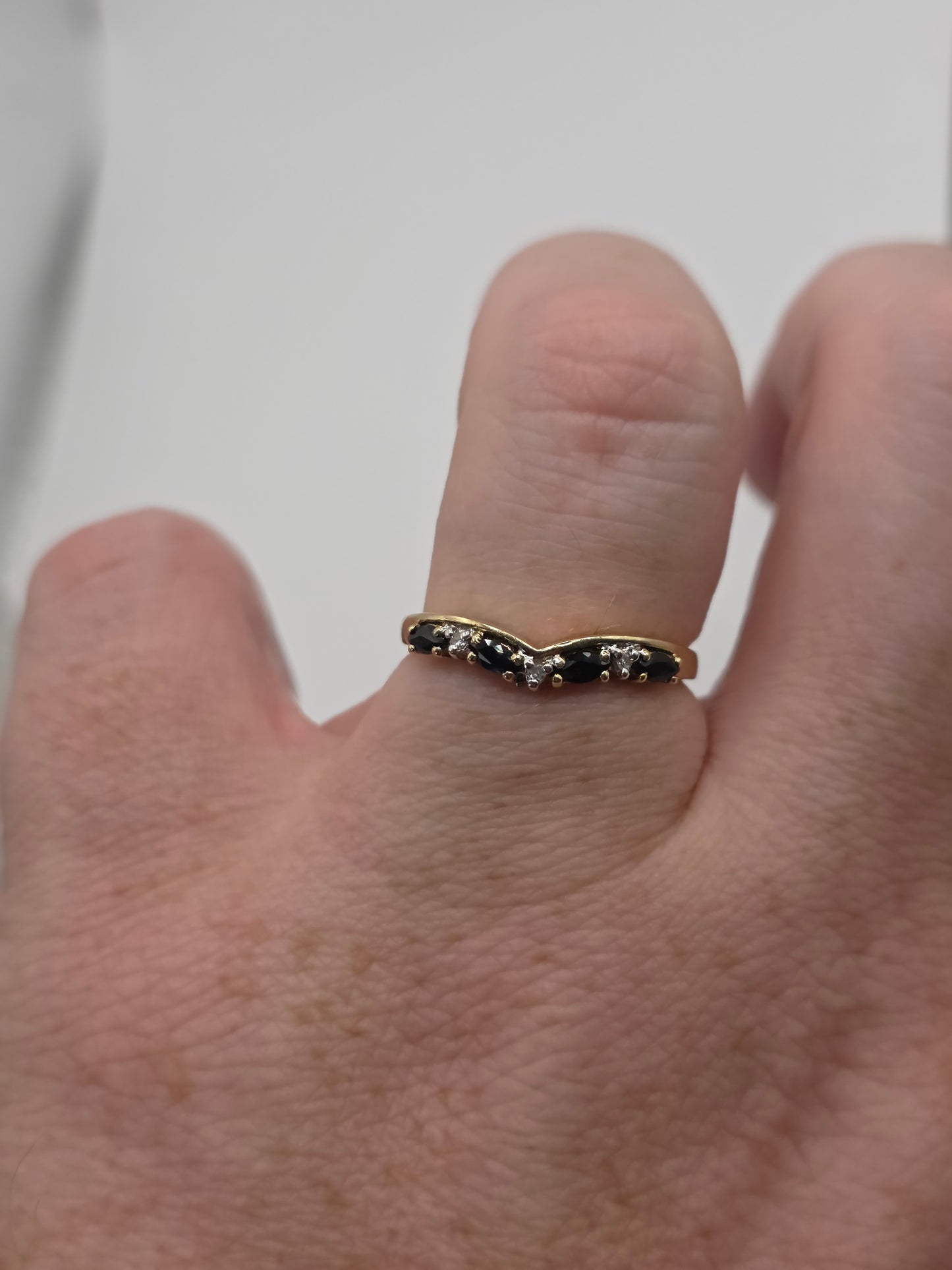 9ct gold sapphire and diamond wishbone ring