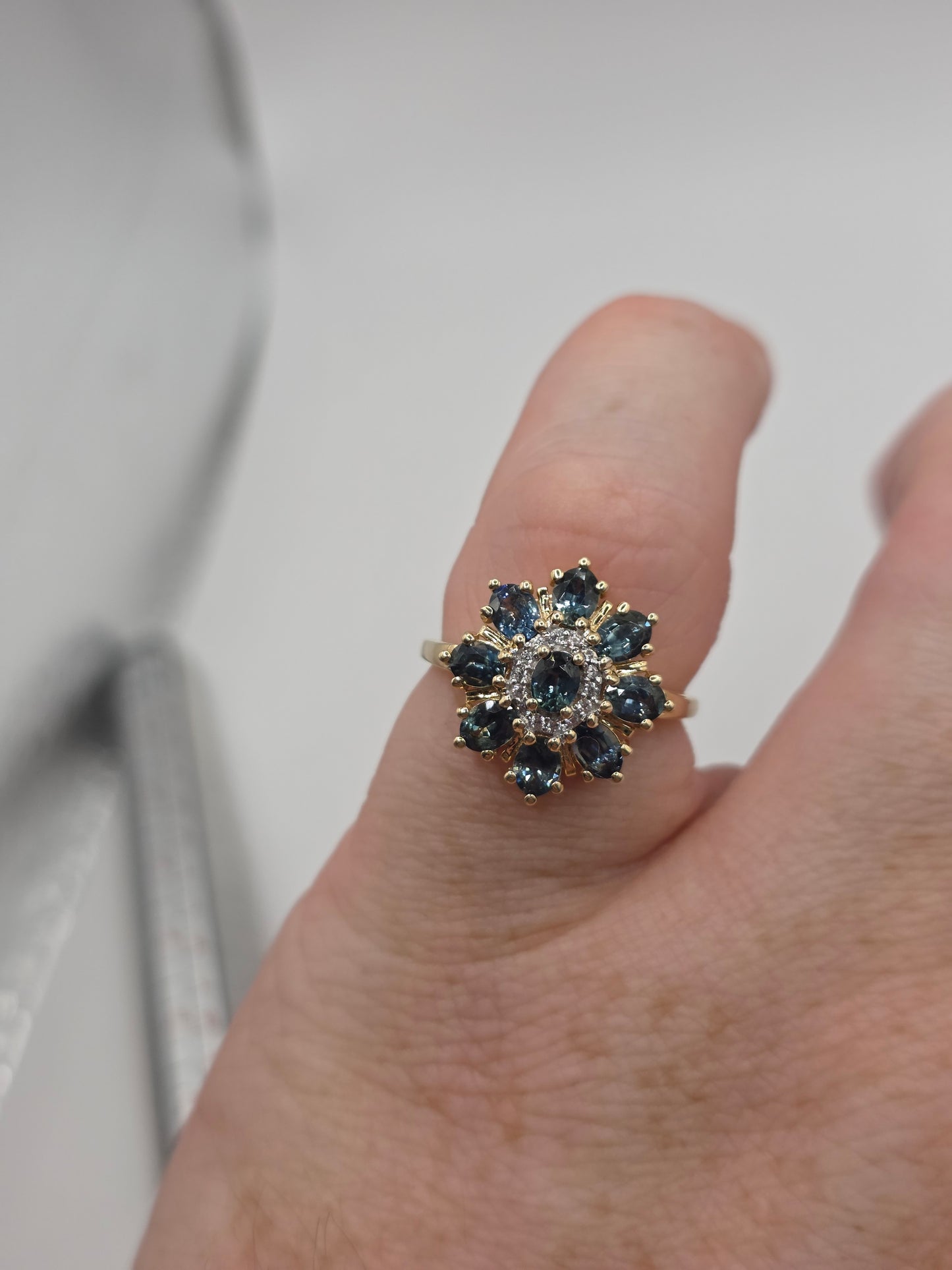 9ct gold sapphire and white topaz ring