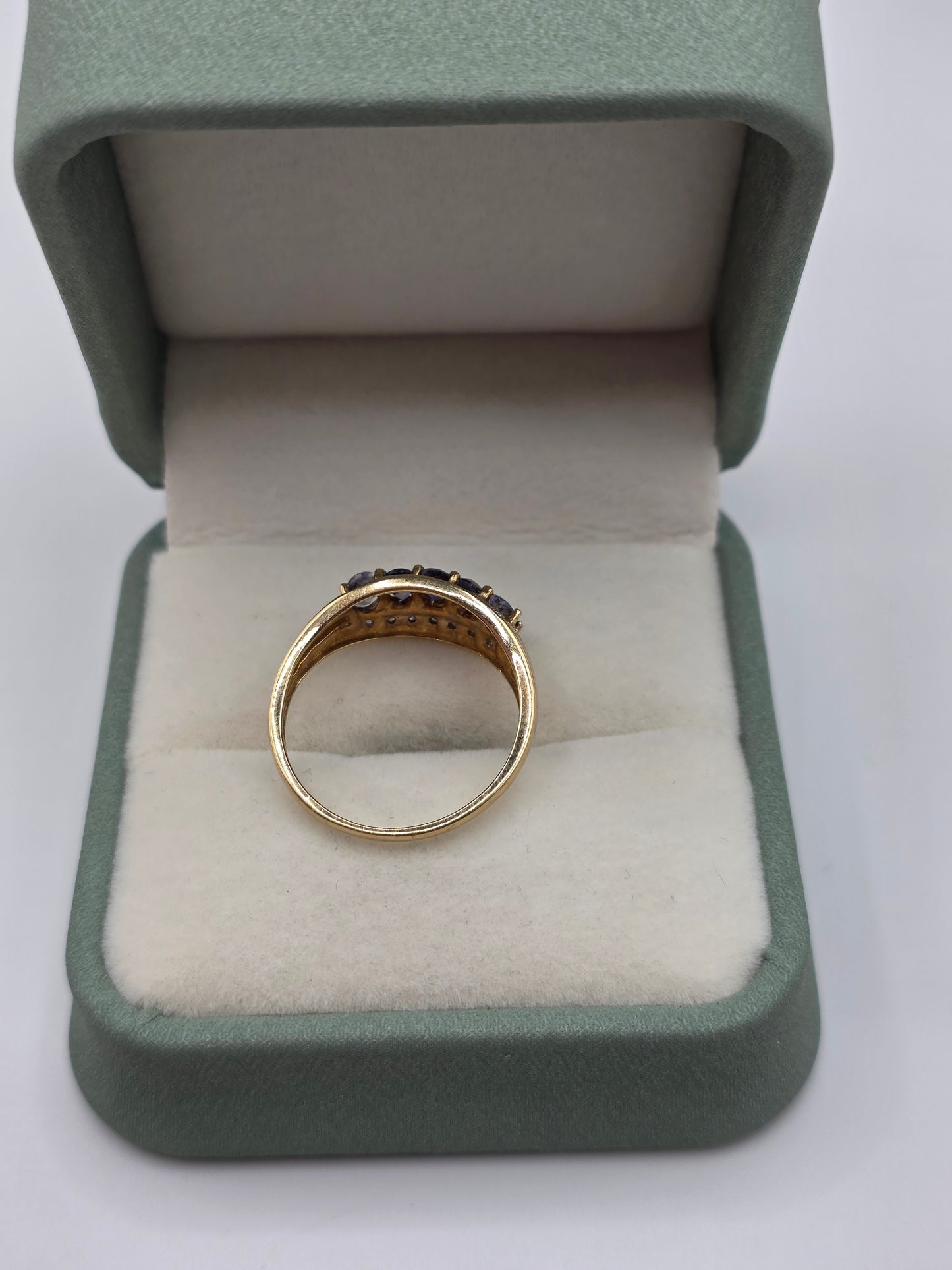 9ct gold iolite and diamond ring