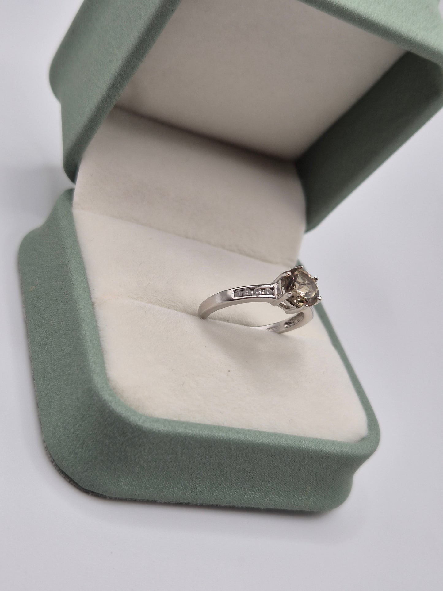 9ct white gold csarite and diamond ring