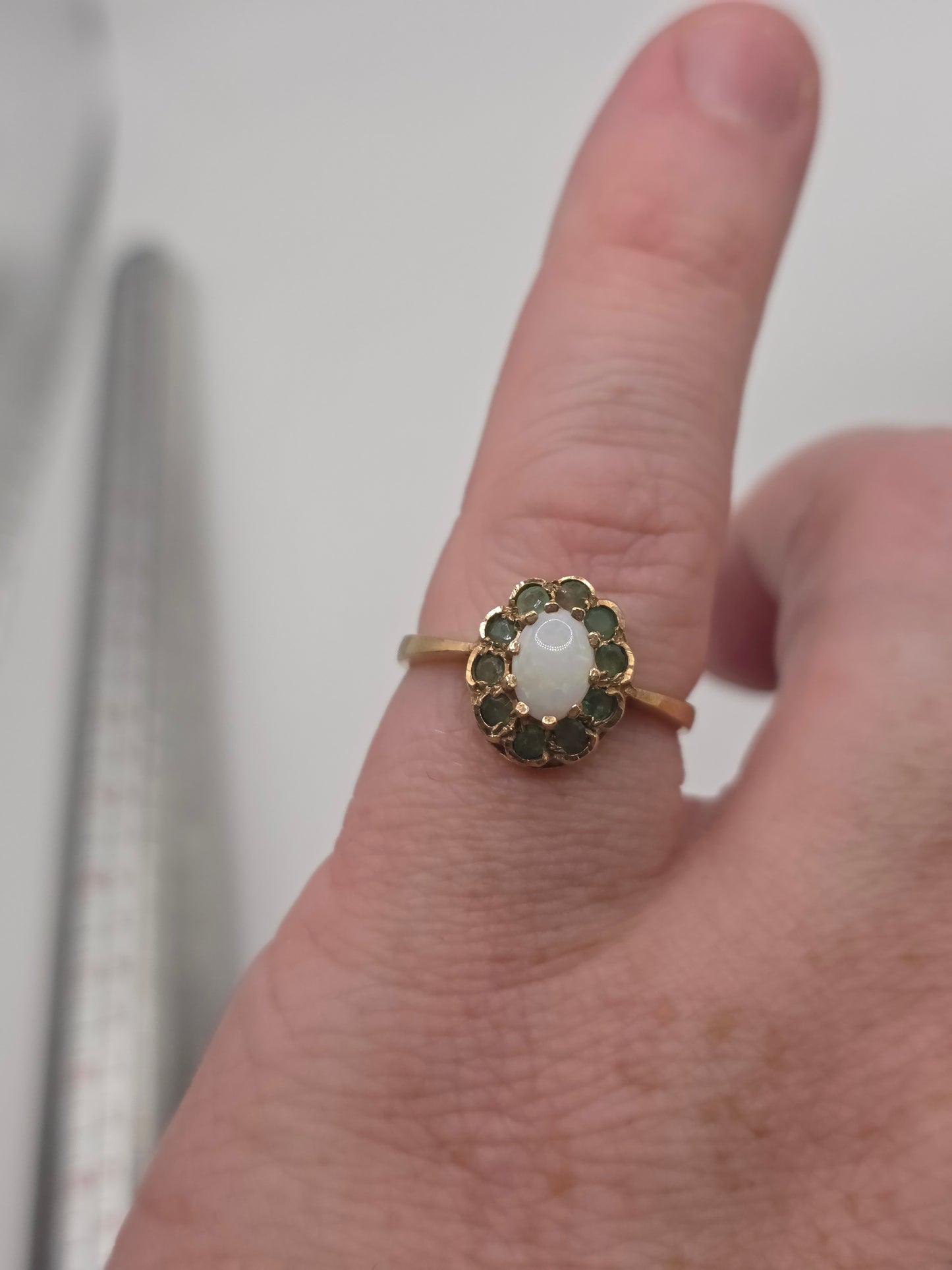 9ct gold opal and emerald ring