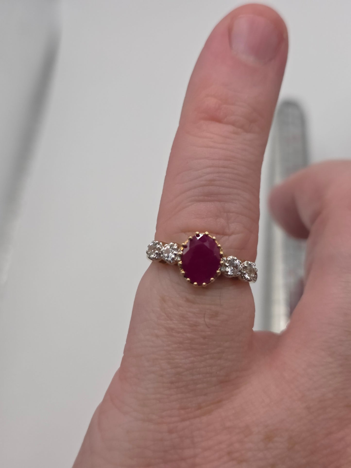 9ct gold ruby and white topaz ring