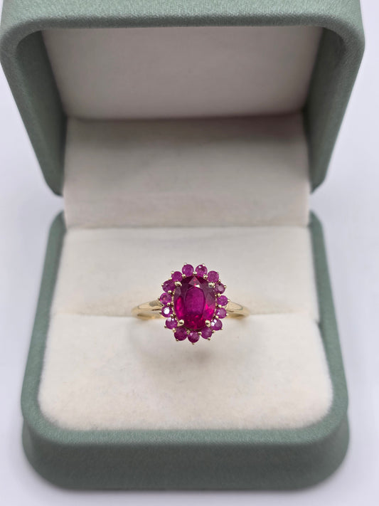 9ct gold ruby cluster ring