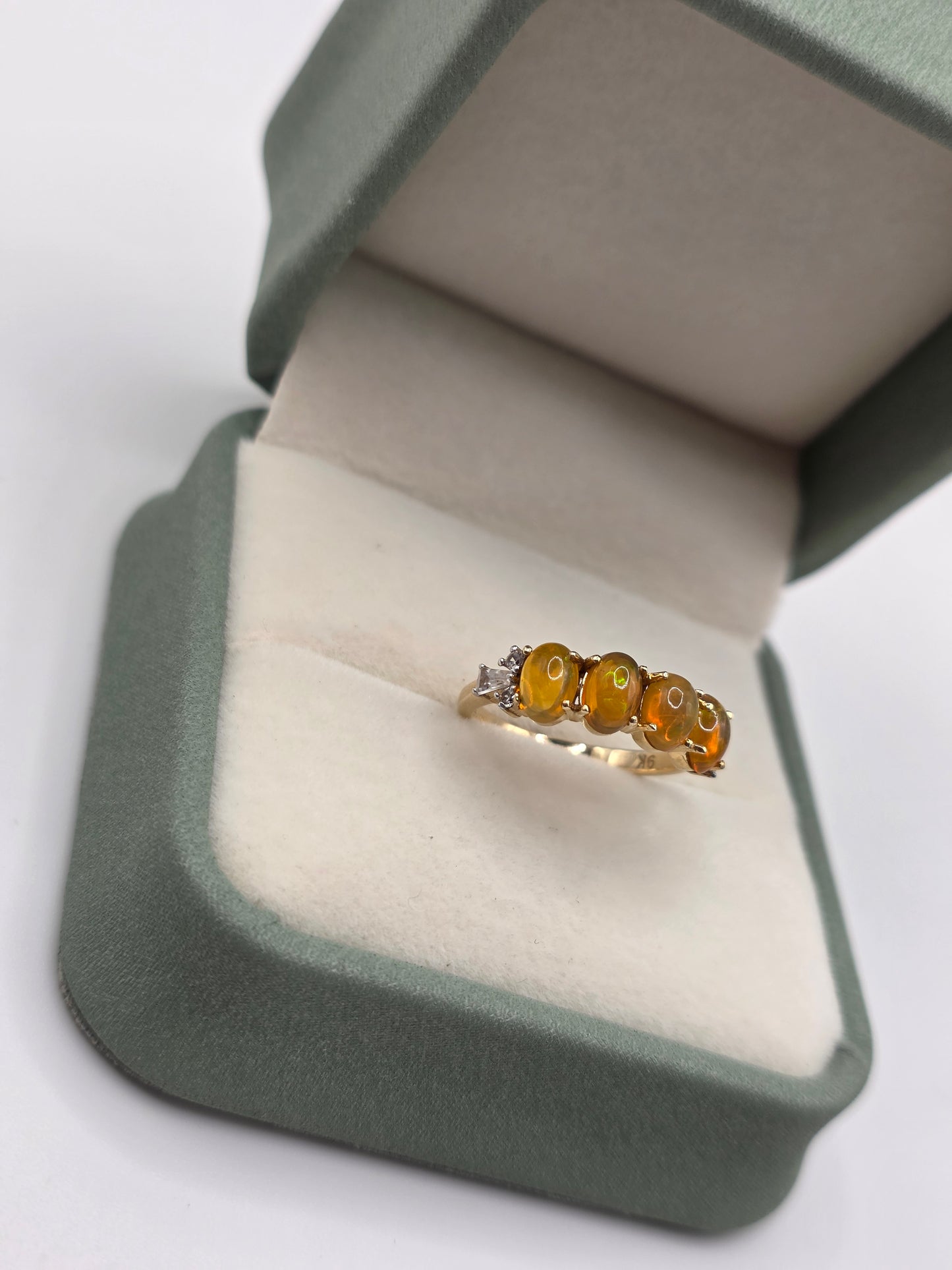 9ct gold opal and white zircon ring