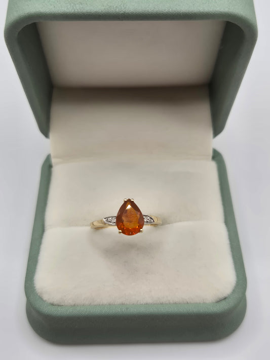 9ct gold fire opal and diamond ring