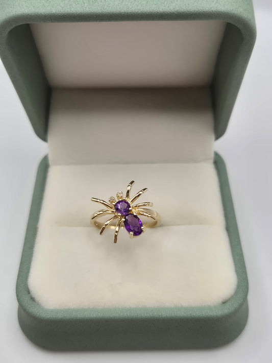 9ct gold amethyst and diamond spider ring
