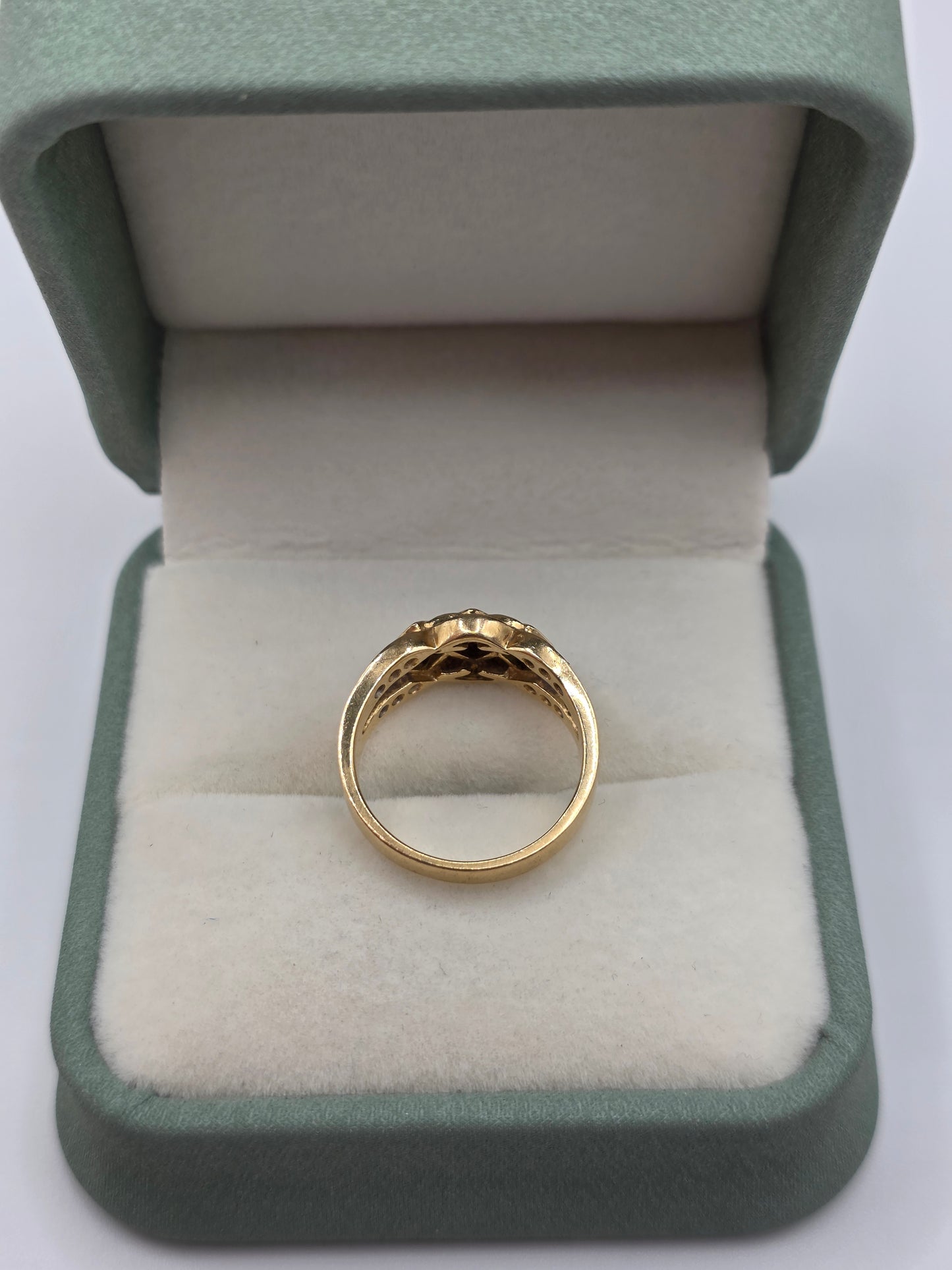 Heavy 14ct gold emerald, sapphire, ruby and diamond ring