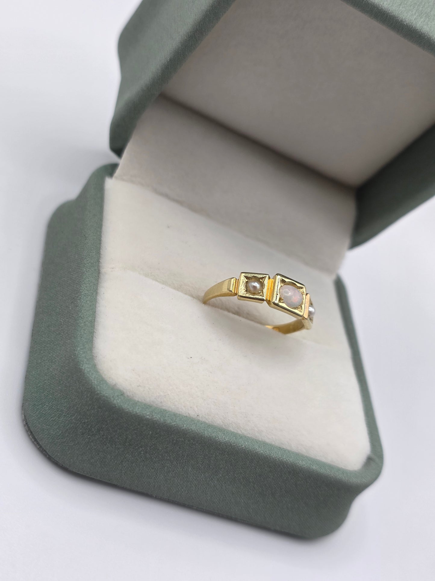 Antique 15ct gold opal and seed pearl gypsy ring