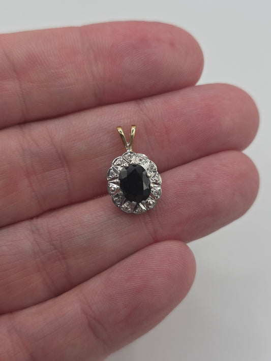 9ct gold sapphire and diamond pendant