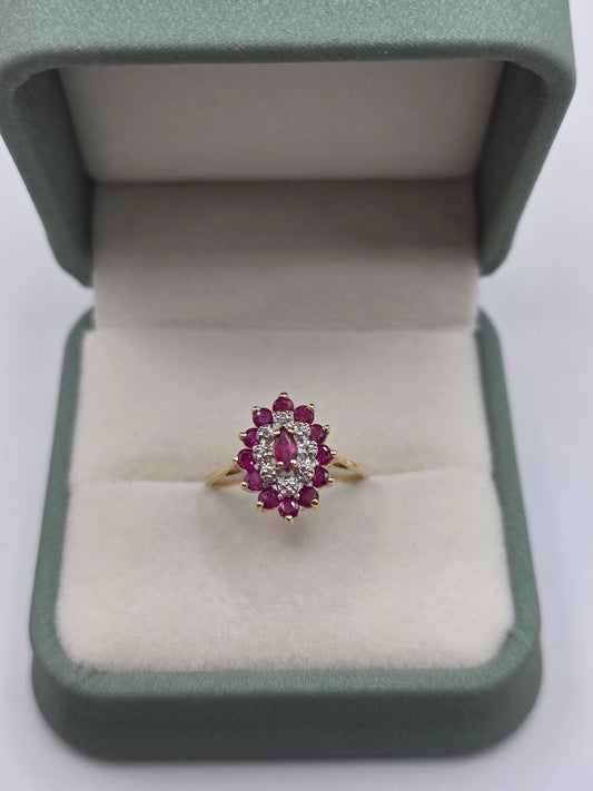 9ct gold ruby and diamond ring