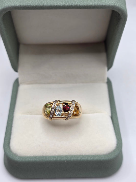 9ct gold multigema and diamond ring