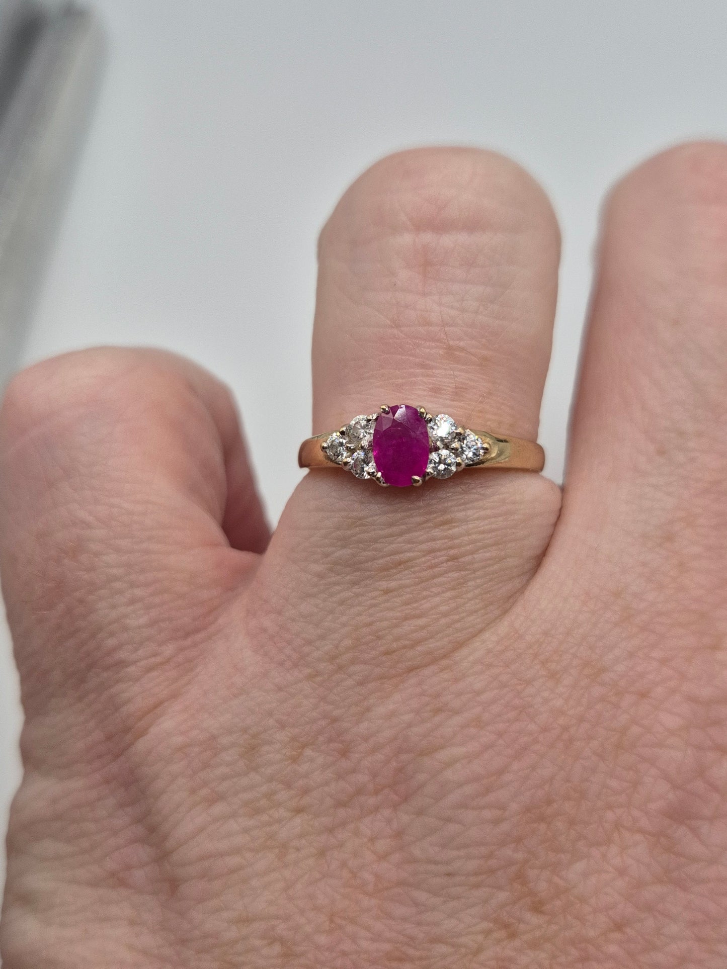 9ct gold ruby and cz ring