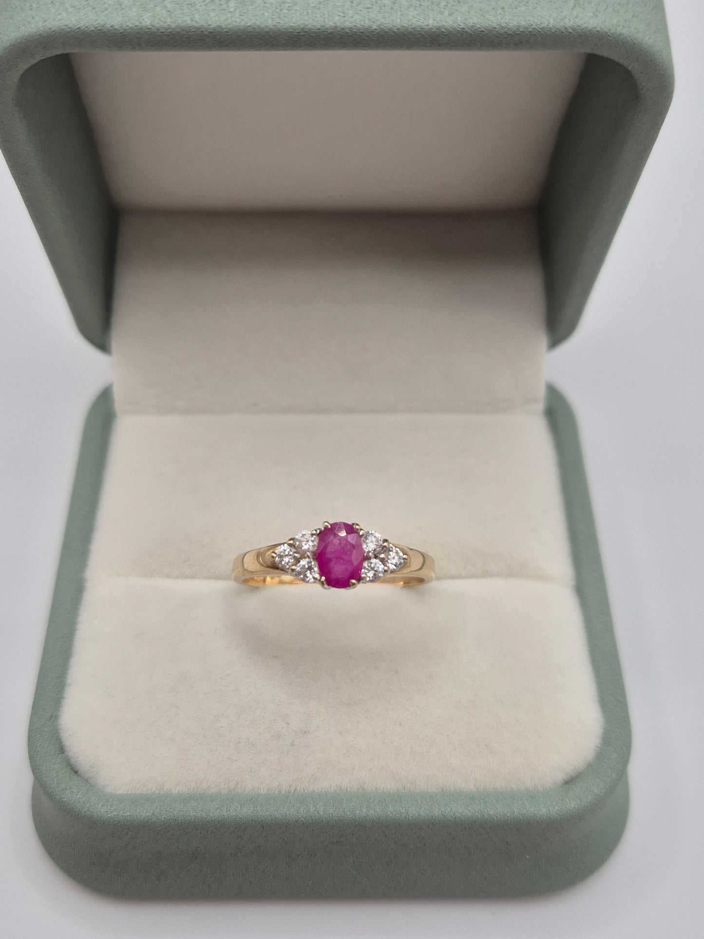 9ct gold ruby and cz ring