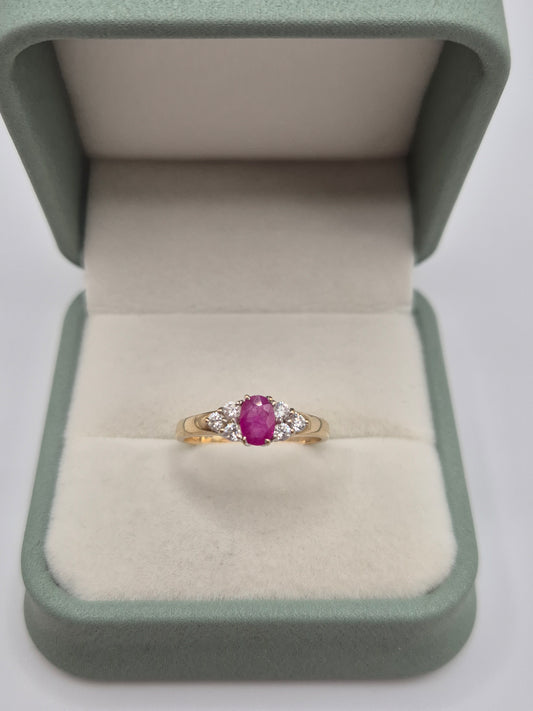 9ct gold ruby and cz ring