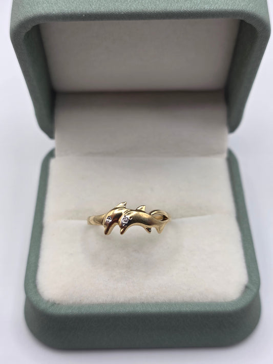 9ct gold diamond dolphin ring
