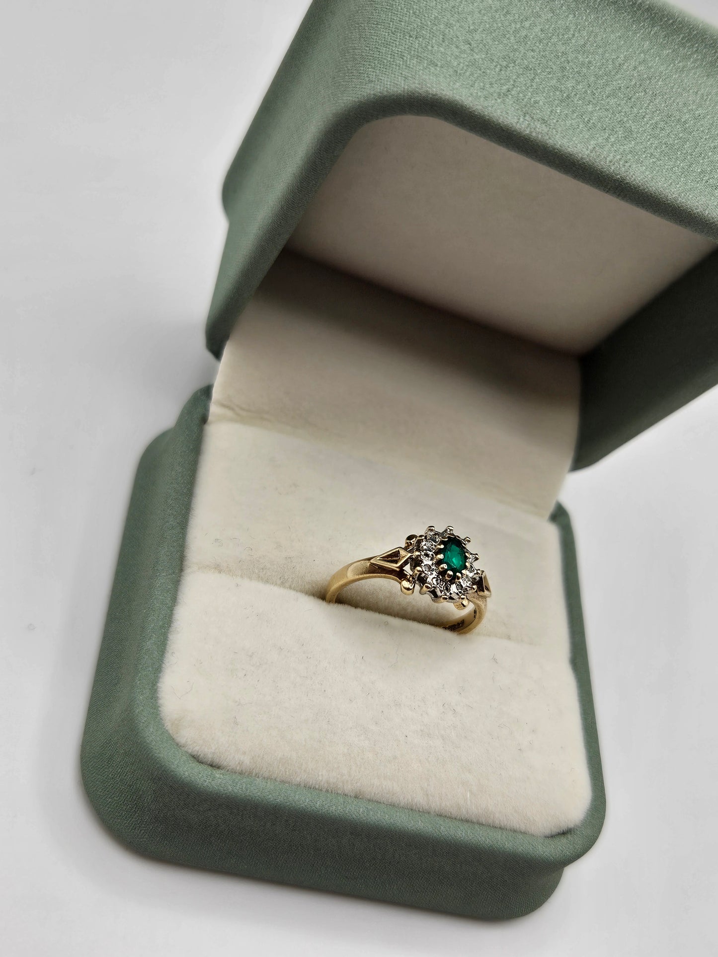 9ct gold synthetic emerald and diamond ring