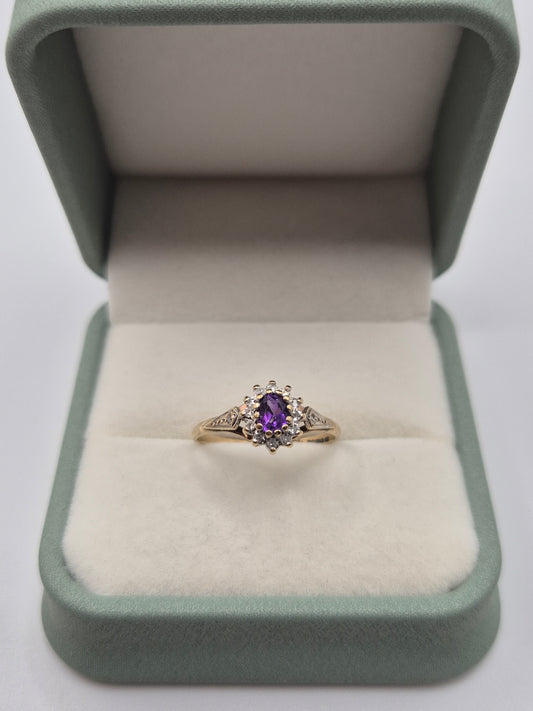 9ct gold amethyst and diamond ring