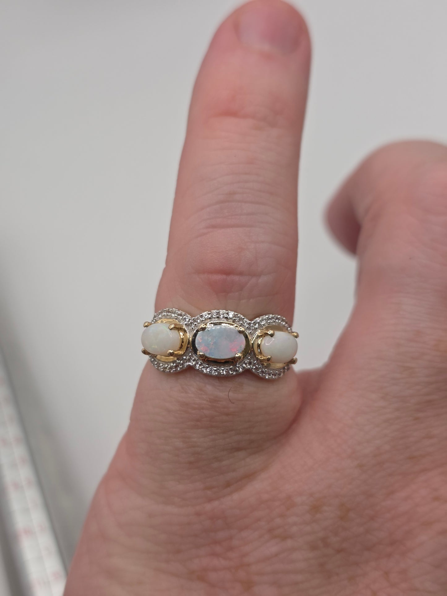 9ct gold opal white zircon ring