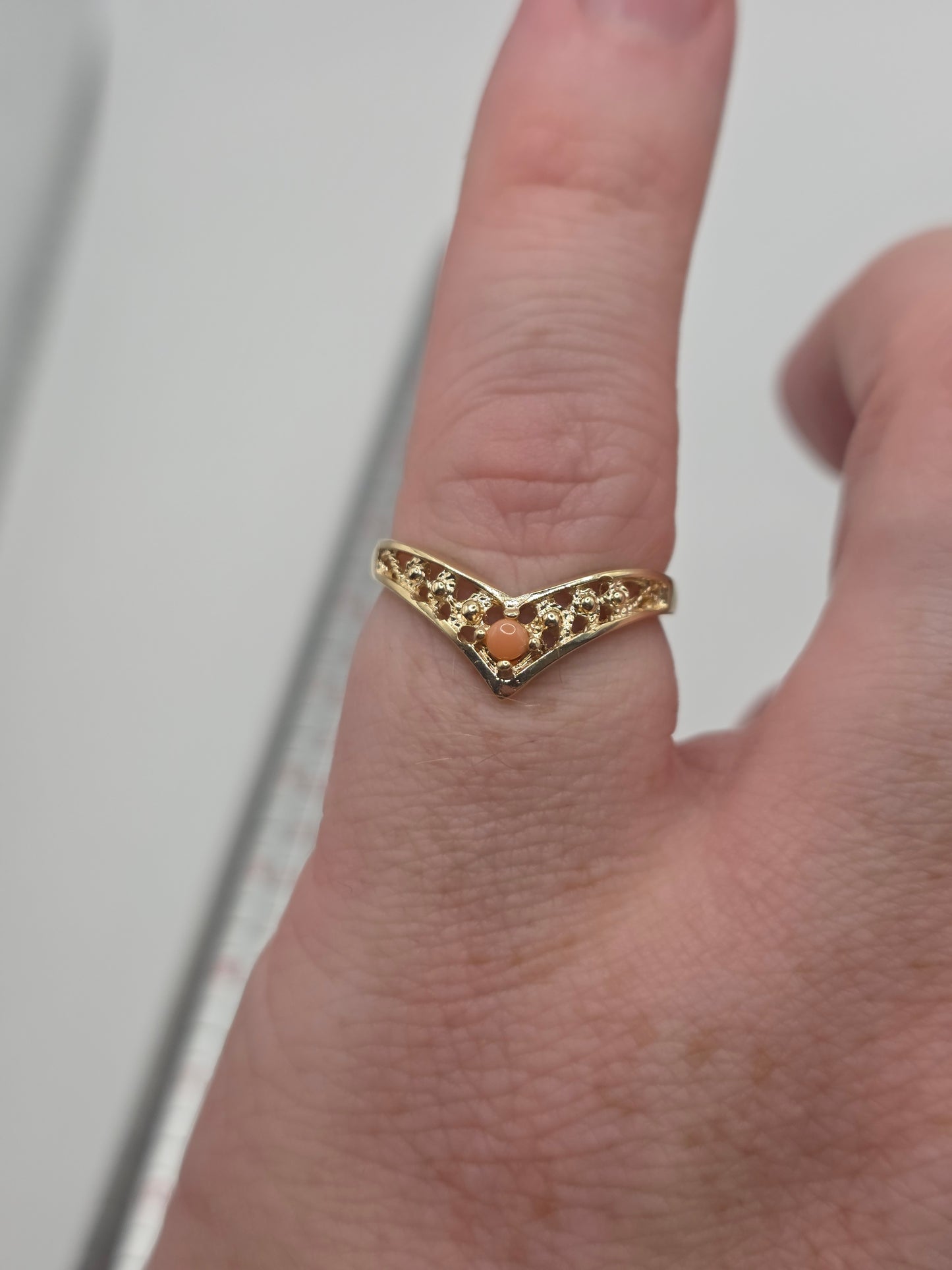 9ct gold coral wishbone ring