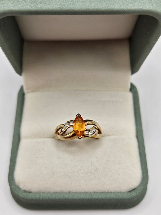 9ct gold citrine and zircon ring