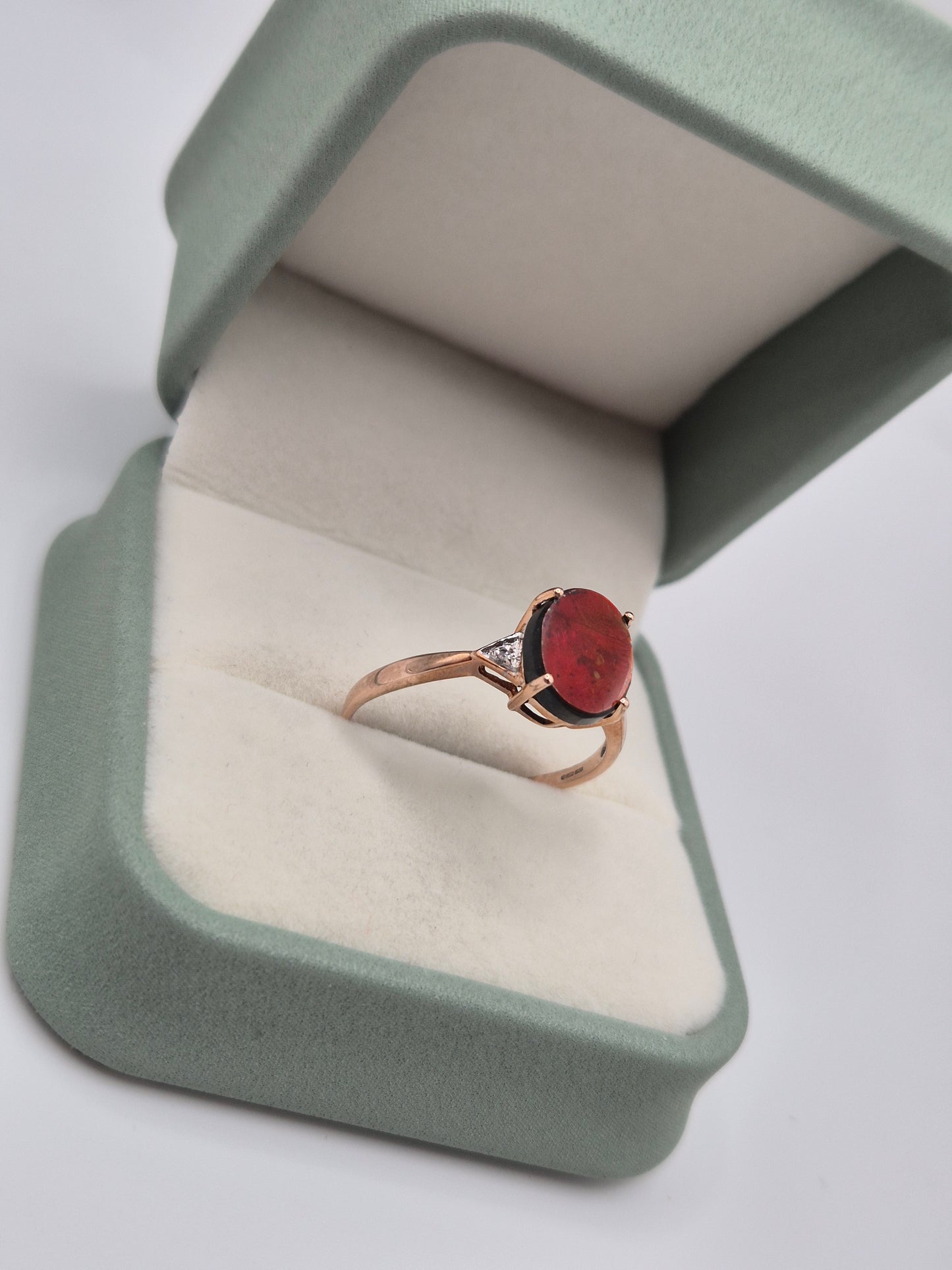 9ct rose gold ammolite and diamond ring